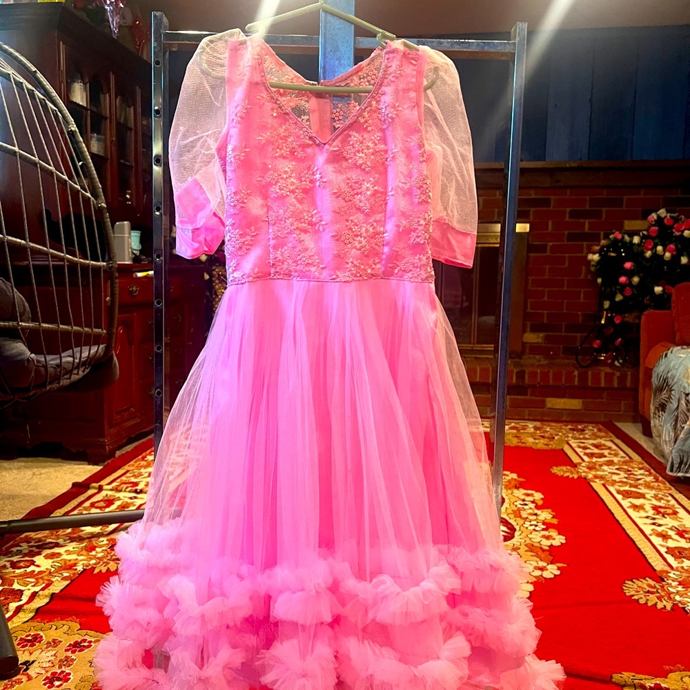 6 yrs old girls  net handwork dress for party wear . Comfortable